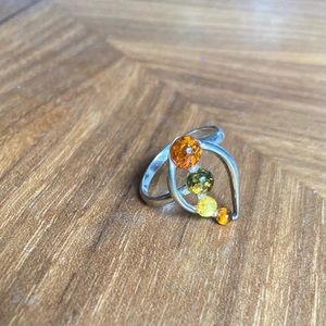 .925 Sterling Silver Amber Ring